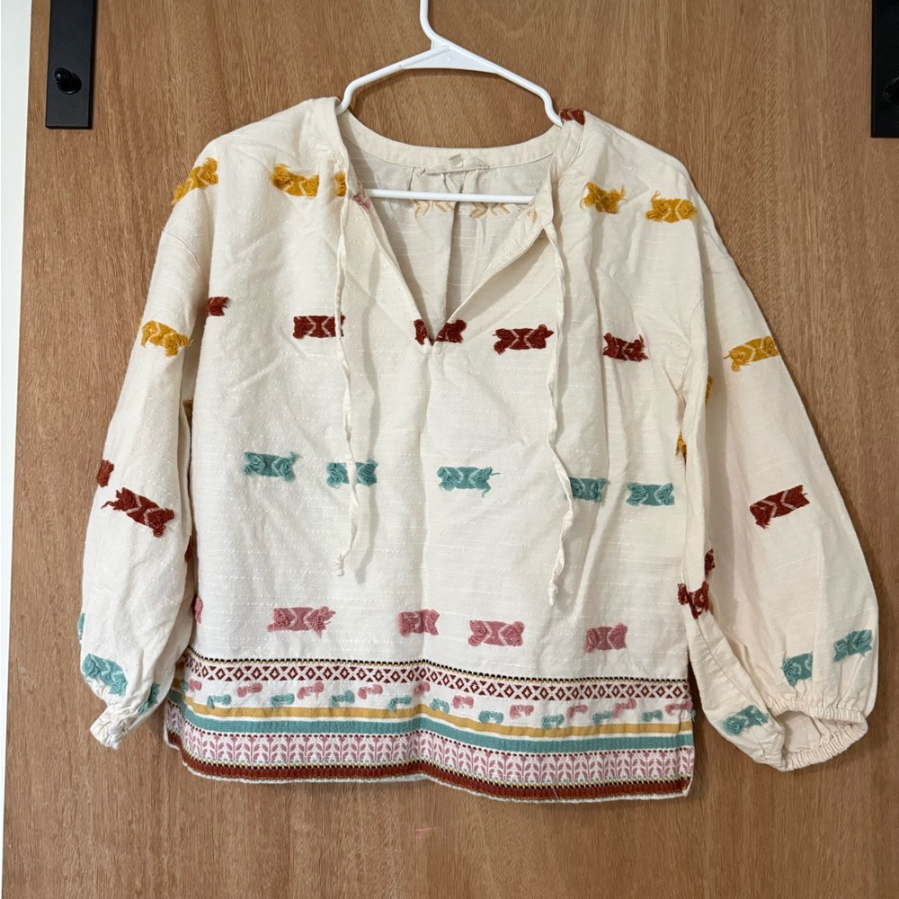 Lou Grey For Loft Getaway Embroidered Top boho folk tunic blouse size XS - Picture 5 of 8